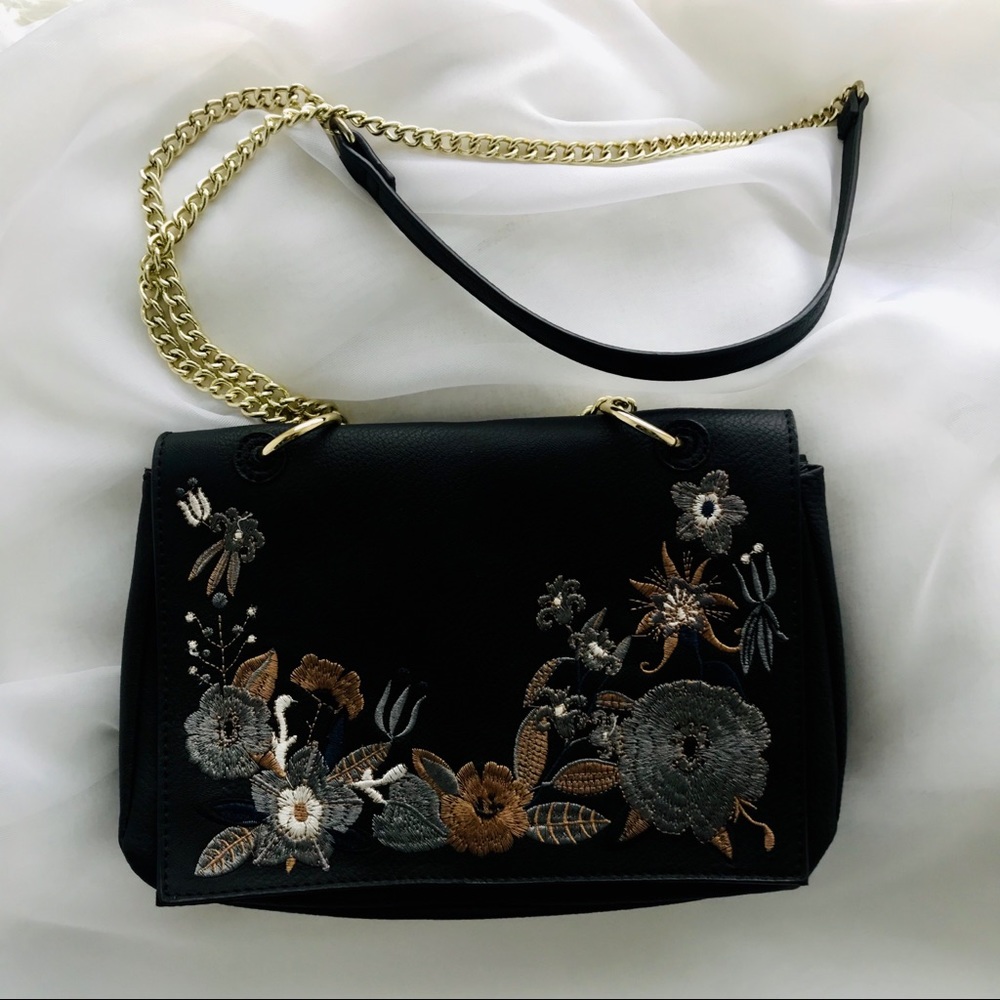 Black Floral Embroidered Over the Shoulder Bag - Picture 10 of 10